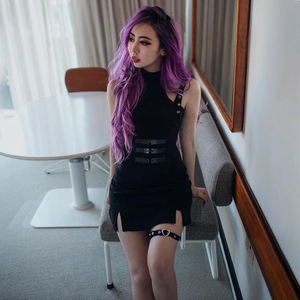 Lychee the Label Rosehip Waist Buckle Leg Strap Dress